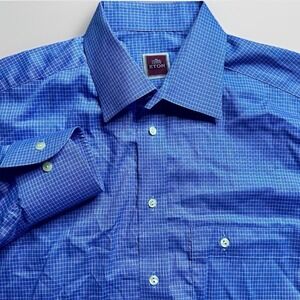 Eton Shirt Mens Size 16-41 Slim Fit Blue Check Dress Button Long Sleeve Sweden